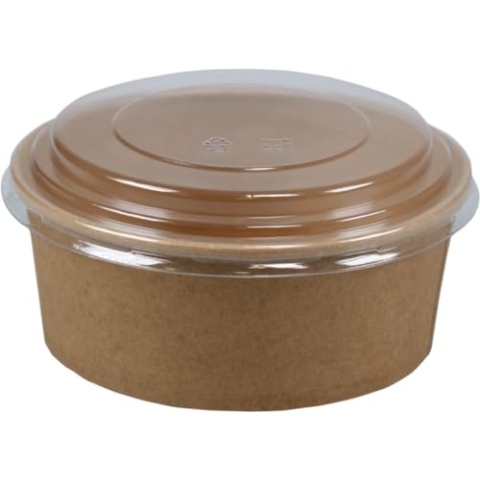 Salatschalen 100 Stück Karton - Salatschalen mit RPET Deckel - 1000 ml Kraft Salatschüssel - Pokébowl - Salatschalen mit Deckel - 1000cc - 1000ml - Lunchbox - runder Behälter - Takeaway Behälter