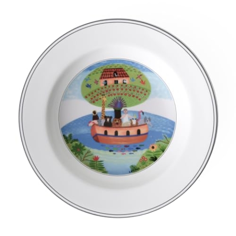 Villeroy und Boch Design Naif Suppenteller "Arche Noah", 21 cm, Premium Porzellan, Weiß/Bunt