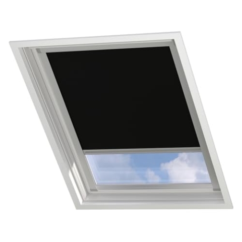 Radeco® Dachfenster verdunkelungsrollo für Velux UK10 schwarz mit Führungsschiene, Rollo für dachfenster, velux dachfenster Rollo, verdunklungsrollo für velux