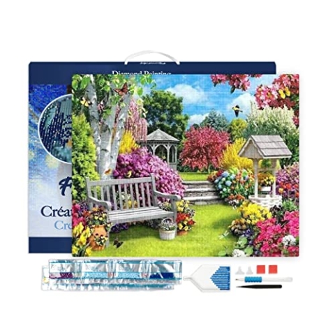 Figured'Art Diamond Painting Erwachsene 40x50cm Mit Rahmen Ganze Leinwand gespannt Schöner Garten 5D Bilder Eckige Steine - DIY Set Basteln