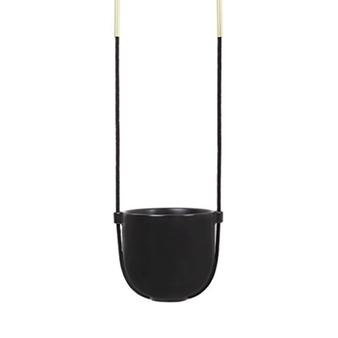 Umbra Bolo Blumenampel für Innen – Hängender Blumentopf für Anbringung an Wand und Decke, für Zimmerpflanzen, Sukkulenten, Luftpflanzen, Kakteen, Kunstpflanzen und Mehr, Keramik / Messing, Schwarz