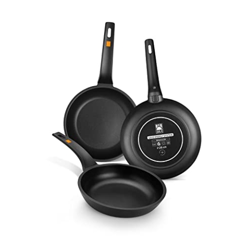 BRA Efficient Pfannen-Set, Aluminiumguss mit Teflon Platinum Plus Antihaft-Beschichtung, schwarz, 18 x 22 x 26 cm, 4