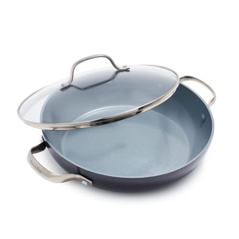 GreenPan Valencia Pro Harteloxierte Gesunde Keramik Antihaft 28 cm Bratpfanne mit Deckel, PFAS-frei, Edelstahl-Griff, Induktion, spülmaschinenfest, Backofenfest, Grau, Muttertagsgeschenke für mama