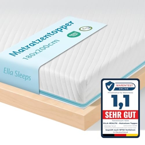 Ella Topper 180x200cm H3 H2 7cm hoch, Matratzentopper 180x200cm Gel-Memory- Schaum, Öko-Tex & CertiPUR zertifizierter Visco Topper, Mattress Topper mit Elastischer und Rutschfester Unterseite