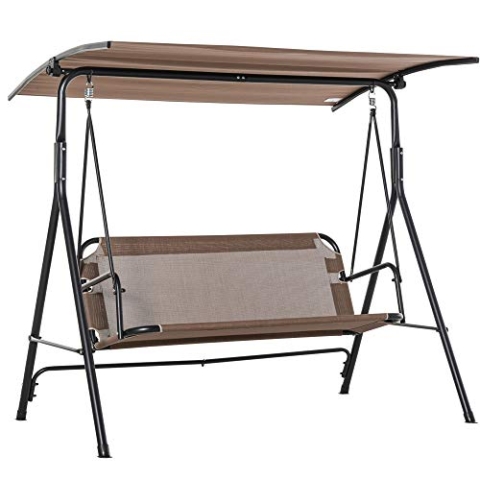 Outsunny 2-Sitzer Hollywoodschaukel Outdoor Gartenliege UV-beständig Hochwertiges Metallrohr winkeleinstellbar Braun