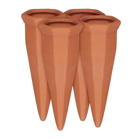 Relaxdays 40 x Tonkegel Bewässerung im Set, Pflanzen Wasserspender Ton, Wein und PET Flaschen Bewässerungskegel, Terracotta