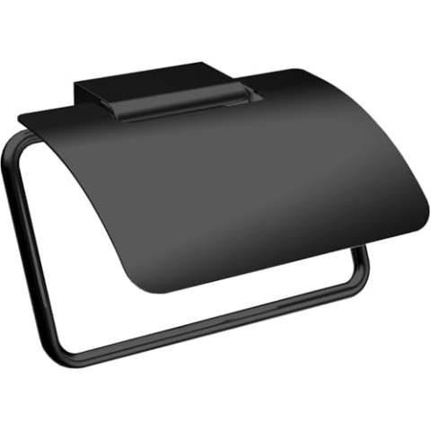 EMCO Flow Papierhalter mit Deckel, elegant geformter Toilettenpapierhalter zur Wandmontage, hochwertiger Klorollenhalter aus Metall, schwarz matt