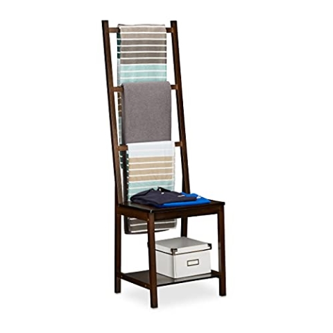Relaxdays, Kleiderständer, Handtuchständer, Herrendiener, Bambus, HxBxT: ca 133 x 40 x 42 cm, Dunkelbraun Handtuchhalter, 40 x 42 x 133 cm