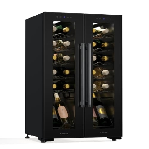 Klarstein Shiraz Weinkühlschrank 2 Zonen - 24 Flaschen, Freistehend, 5-18 °C, LED-Beleuchtung, Touch-Bedienung, Elegantes Design, Weinklimaschrank