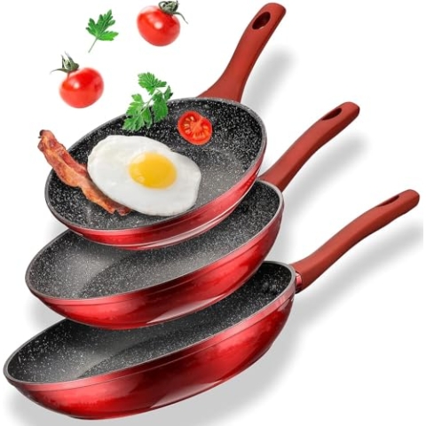 Royalty Line Pfannenset 3 teilig 20/24/28 cm Keramikpfanne Induktion Antihaft Pfanne Keramikbeschichtung mit echten Steinpartikeln, Bratpfanne PFAS-frei, Alle Herdarten & Backofen (Schwarze)