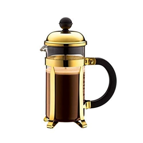 Bodum Chambord Kaffeebereiter 3 Tassen mit Metallrahmen, Chrom, Gold, 0.35 l