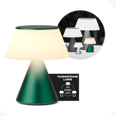 Lexon LUMA M LED-Schreibtischlampe, kabellose Tischlampe mit Dimmfunktion und Multi-Lampen-Synchronisation, 9 Lichtfarben für Büro, Schlafzimmer und Nachttisch, Dunkelgrün
