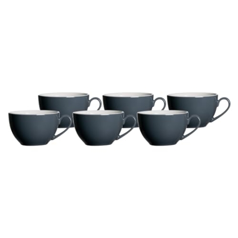 Ritzenhoff & Breker Doppio Kaffeetassen, 6er Set, Kaffee Obertassen mit farbigem Rand, Teetassen für buntes Mix & Match, Porzellan, Anthrazit, 200 ml, 430189