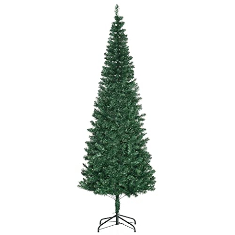 HOMCOM Künstlicher Weihnachtsbaum 2,1 m, Schmaler Christbaum mit Ständer, 631 Äste, Zerlegbar, Weihnachtsdeko Kunststoff Tanne Grün, Ø81 x 210 cm