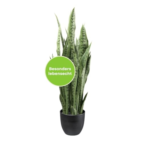 CREATIV green künstliche Sansevieria Pflanze 90cm I künstliche Bogenhanf Zimmerpflanze mit naturgetreuen Blättern I stilvolle künstliche Pflanzen wie echt mit Topf 18x16cm