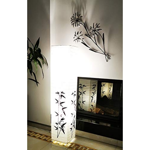 Trango 1216L Modern Design LED Stehlampe *KOREA* Reispapierlampe *HANDMADE* mit Bambus Motiv inkl. 2x E14 LED Leuchtmittel I Form: eckig I Höhe: ca. 125cm I Wohnraumlampe I Stehleuchte I Reispapier