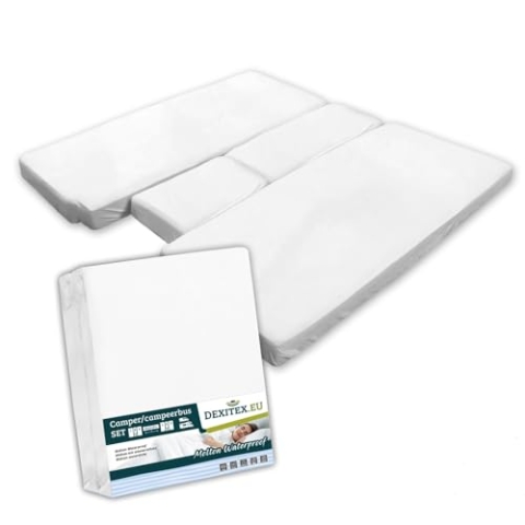 Dexitex - Matratzenschoner mit WASSERSCHUTZ Wohnmobil 4 Teilig - komplete Set 4 teilig für Wohnmobil - PVC unterlage mit Baumwolle - 4er SetWasserschutz - für Matratze Wohnmobil - Oeko-TEX -