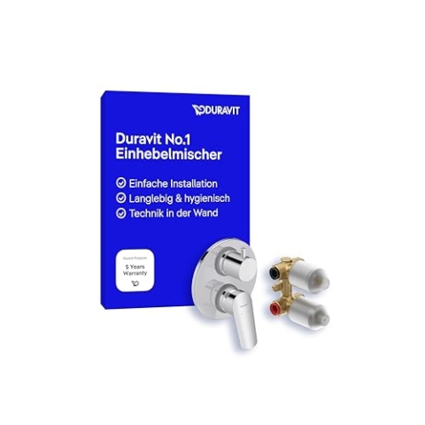 Duravit No.1 Wannenarmatur Set Unterputz für 2 Verbraucher, inkl. Fertigmontageset mit Unterputz-Grundkörper, Einhebel-Wannenmischer mit Keramikmischsystem, chrom