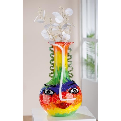 GILDE GLAS art Deko Vase Gesichtsvase - Vase aus Farbglas - Dekoration Wohnzimmer Geschenk für Frauen Männer Höhe 34 cm Mehrfarbig