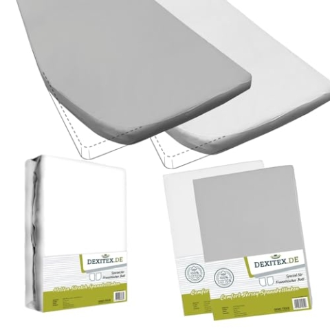 Dexitex - Spannbettlaken Wohnmobil 3er Set - 2 Spannbettlaken (1 Grau+1 Weiss) + 1 Molton Matratzenschoner Links (130-160cm x 200cm)- Französische Bettwäsche - für Wohnwagen Bett -
