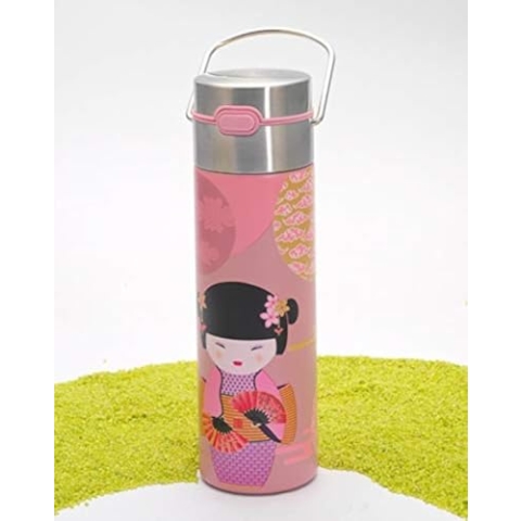 Eigenart LEEZA New Little Geisha Rose doppelwandige Thermo- Trinkflasche aus Edelstahl mit Sportverschluss und Sieb, BPA frei, 500ml, 11002