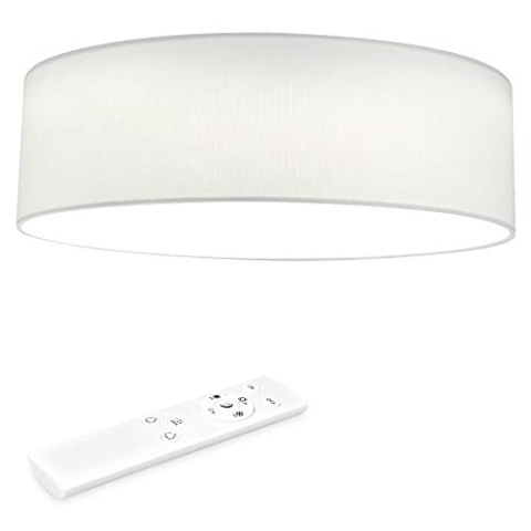Navaris LED Deckenleuchte 40 cm Rund - Design Stoff Bezug Weiß - Deckenlampe LED Licht Dimmbar mit Farbtemperaturwechsel und Fernbedienung - max 22 Watt 970 Lumen