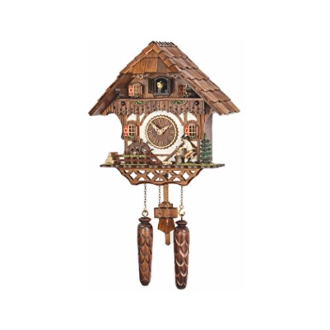 Trenkle Quarz Kuckucksuhr Schwarzwaldhaus mit Musik, Holzhacker TU 468 QM HZZG