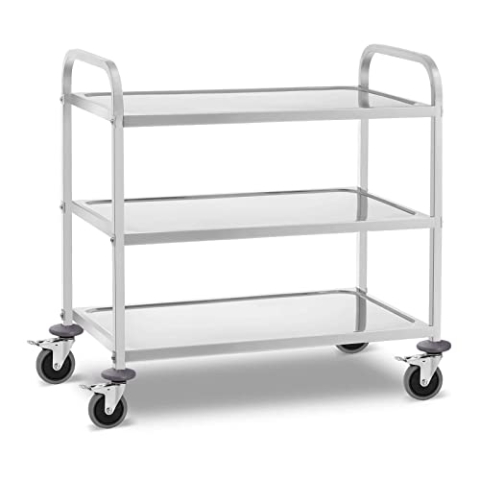 Royal Catering RCSW 3B Servierwagen 3 Borde bis 240 kg Edelstahl 4 Lenkrollen 4 Feststellbremsen Küchenwagen Küchenrollwagen