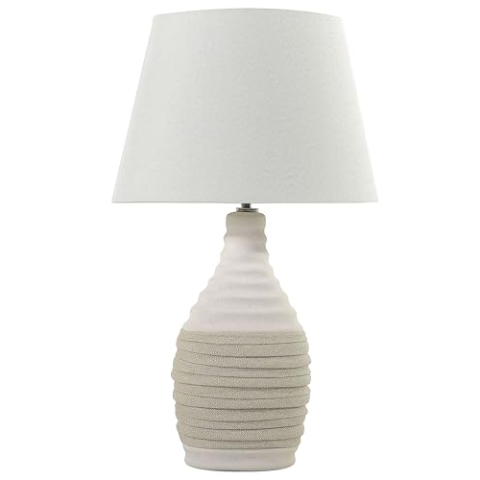 Klassische Tischlampe runder Lampenschirm Kunstseide/Porzellan Beige Tormes