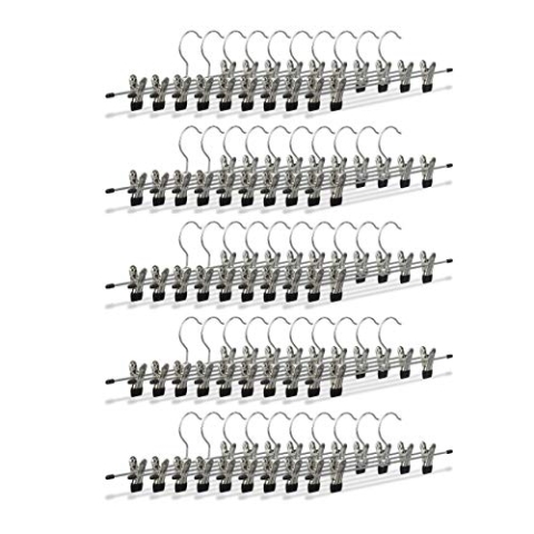 Relaxdays 50 x Hosenbügel Metall, Klemmbügel verstellbar, verschiebbare Klammern, Rockbügel, HBT 9 x 35,5 x 2,5 cm, Silber/schwarz