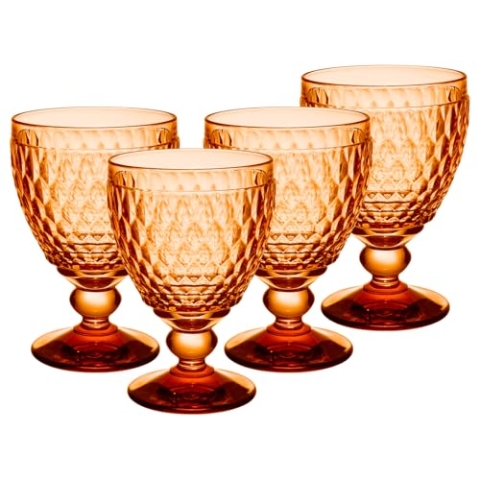 Villeroy & Boch Boston Apricot Rotweingläser 4er Set, 310 ml, Farbige Weingläser mit Facettenmuster, Kristallglas für Rotwein, Spülmaschinengeeignet, Orange