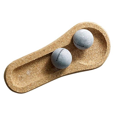 Solejoy | 2 Massagekugeln für die Fußmuskulatur aus naturbelassenem Speckstein, mit Korkunterlage