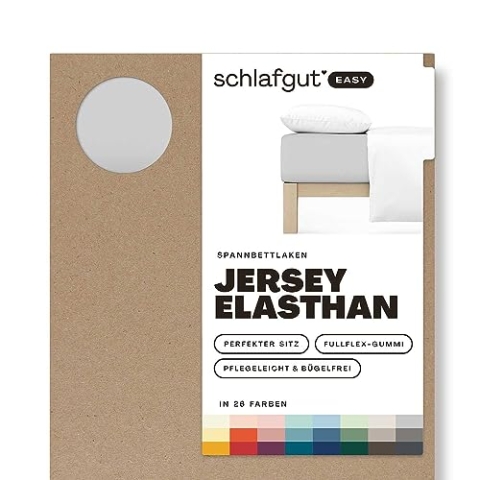 Schlafgut Easy Jersey Elasthan Spannbettlaken 120x200 bis 130x220 Grey Light, Spannbetttuch aus superweicher Baumwolle mit Elasthan