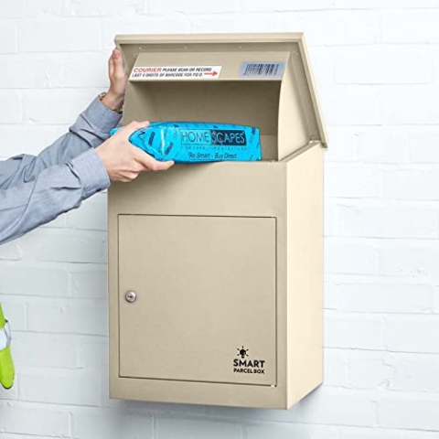 SMART PARCEL BOX Paketbox, Paketbriefkasten Wandmontage, Briefkasten mit Paketfach, Postbox für Pakete Outdoor mittelgroß, Paketkasten rostfrei verzinkter Stahl, 3 Schlüssel, 44x35x58 cm, Creme