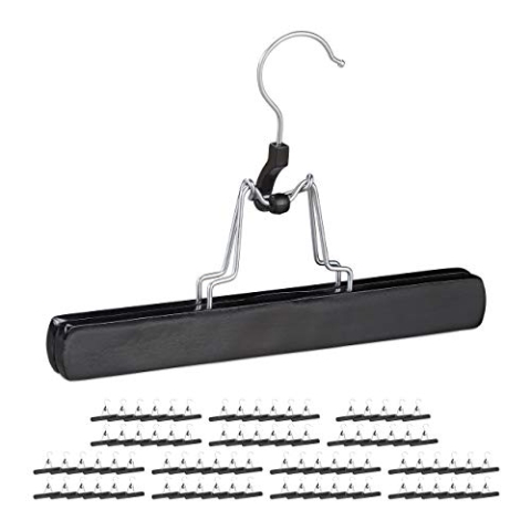 Relaxdays 36 x Hosenspanner Holz, 360° drehbarer Haken, Filzschutz, HBT 17 x 25 x 2,3cm, Kleiderbügel Hose & Rock, schwarz