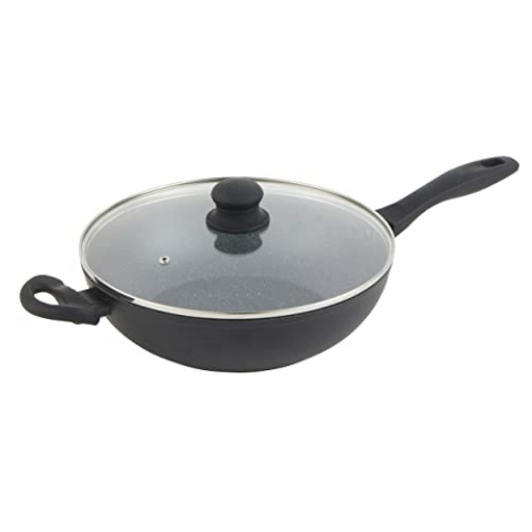 Russell Hobbs RH02812EU7 Metallic Marble Wok - Antihaftpfanne, Familienpfanne sautieren, 28cm große Universal-Kochpfanne, Deckel aus gehärtetem Glas mit Dampfbelüftung, geeignet für Induktionskochfeld