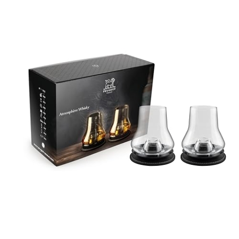 PEUGEOT- Whisky Probierpaket - 2 Sets (Whiskyglas + Kühlsockel + Untersetzer) + Booklet - Sublime Les Saveurs - Geschenkbox Whisky, Armagnac, Cognac