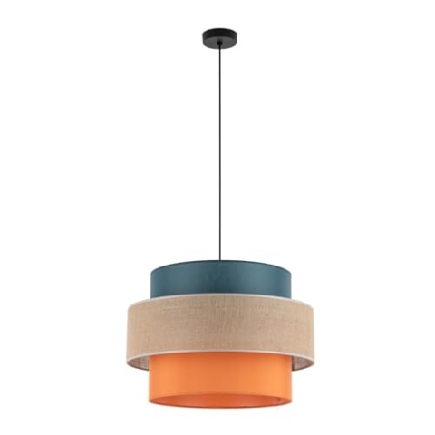 Licht-Erlebnisse Pendelleuchte Stoff Jute Metall rund D: 50 cm H: max. 160 cm Schwarz Natur Orange Grün E27 Modern Hängelampe Wohnzimmer Hängeleuchte Schlafzimmer