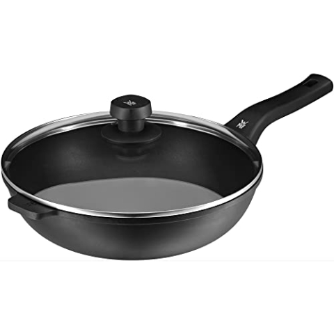 WMF Permadur Premium Wokpfanne 30 cm Induktion, Glasdeckel mit Dampföffnung, Wok Aluminium beschichtet