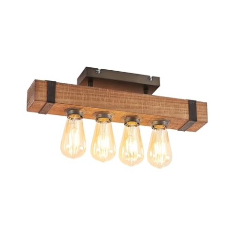 Lindby Deckenlampe Sverina (Landhaus, Vintage Rustikal) aus Holz (4 flammig E27) - Deckenleuchte Lampe Wohnzimmerleuchte