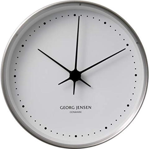 Georg Jensen Koppel Wanduhr 22 cm, Edelstahl mit Weißem Ziffernblatt