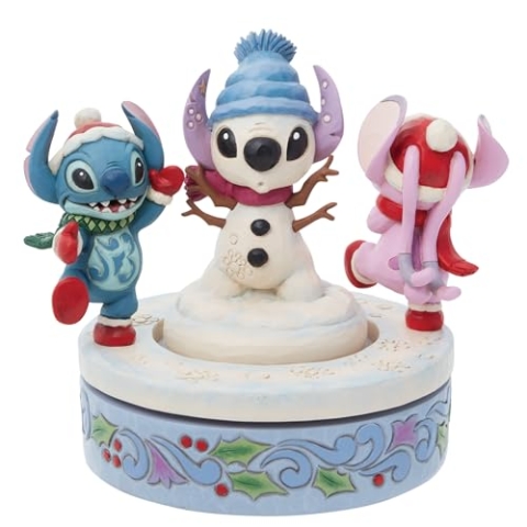Enesco Jim Shore 6013061 Disney Traditions Stitch & Angel Building A Schneemann, drehbar, 15,2 cm