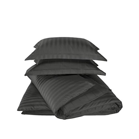 De Witte Lietaer Bettwäsche Zygo Ebony Bettbezug + 1 Kissenbezug mit Lenkrad gekämmte Baumwolle dunkelgrau 140 x 220 cm