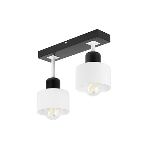 alfalux Deckenlampe Mit 2 Lampenschirmen LED Holz-Metall-Deckenleuchte Leuchte Lampe Wohnzimmerlampe Schlafzimmerlampe Kinderzimmer Wohnzimmer Schlafzimmer Küche Deckenleuchten WE30x7SC (WEIß)