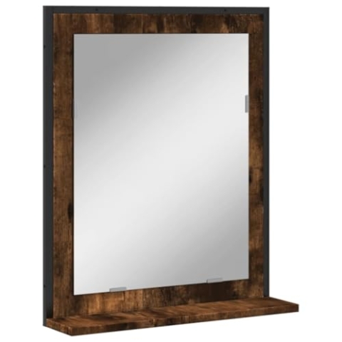 vidaXL Badspiegel, Badezimmerspiegel mit Ablage, Wandspiegel Hängespiegel für Badezimmer, Spiegel Kosmetikspiegel, Räuchereiche Holzwerkstoff