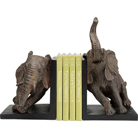 Kare Design Buchstützen Elefanten Figuren, 2er Set, Schwarz, Antirutsch Unterfläche, Handgemalt, jedes Stück ein Unikat, Geschenkidee, Bücherregal, Dekofigur, Tiere, 25.3x31x20.5cm (H/B/T)