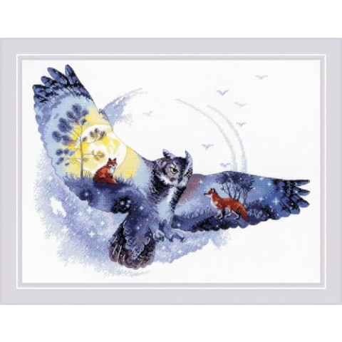 Riolis Kreuzstich Set "Im Nachtwald", Zählmuster, 40x30cm