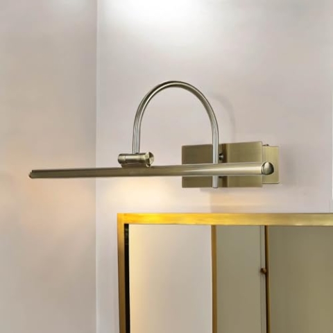 Licht-Erlebnisse XL LED Bilderleuchte aus Metall in Messing-antik B:45cm schwenkbar klassisch Spiegelleuchte für Flur Bad Wohnzimmer Schlafzimmer Wandlampe Bilderlampe