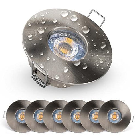 EMOS Emos 5 W LED IP44 Badezimmer-Deckenleuchten 3000 K – 240 V LED-kompatibel – IP44-zertifiziertes Nickel-Deckenspot-Downlight für Küche und Schlafzimmer – 6 Stück