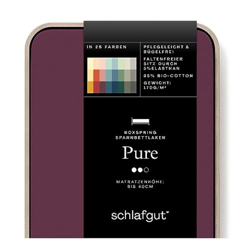 Schlafgut Pure Boxspring Spannbettlaken 180x200cm bis 200x220cm Purple Deep, Spannbetttuch aus weicher Biobaumwolle